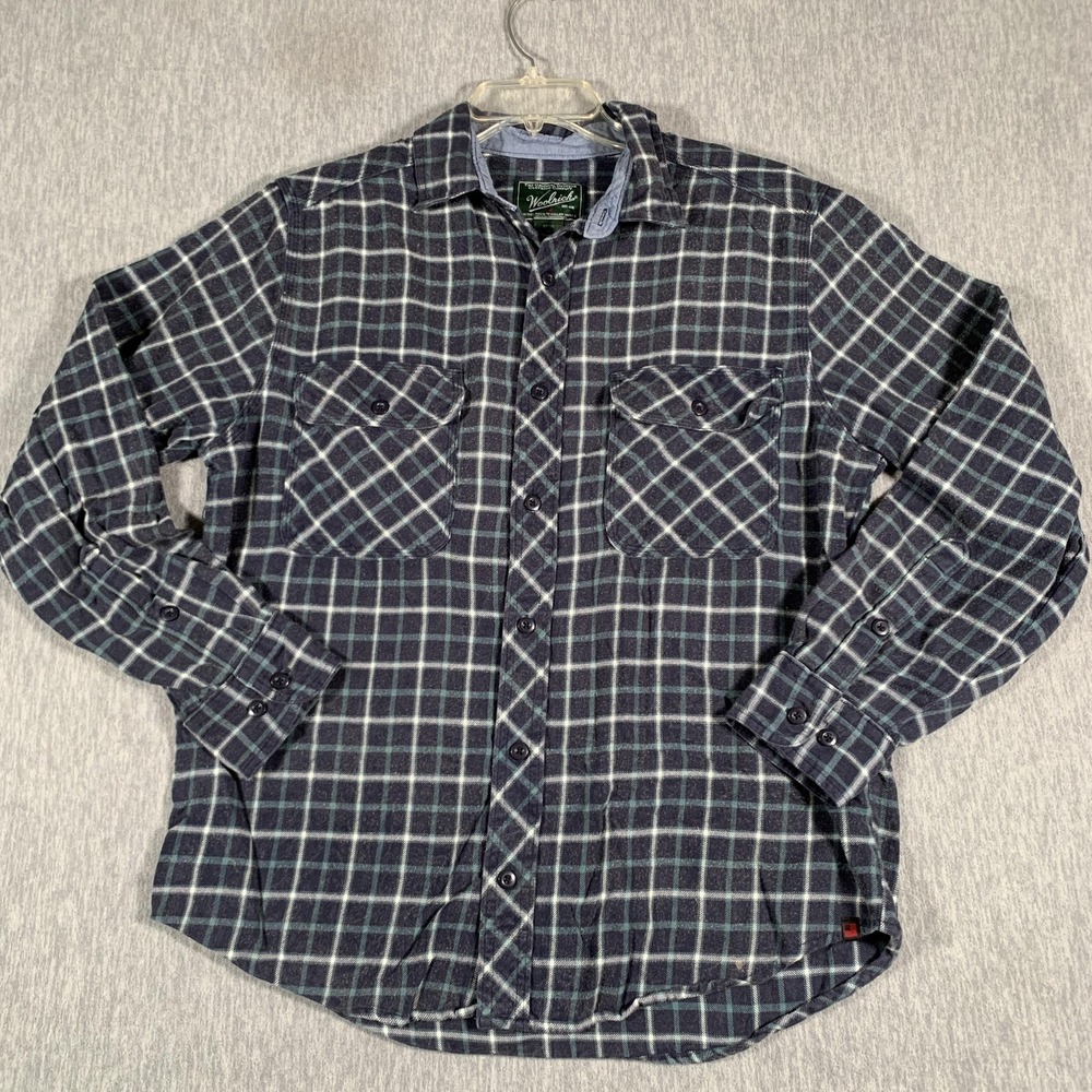 Woolrich Shirt Mens Medium Blue Green‎ Plaid Flannel Long Sleeve Casual